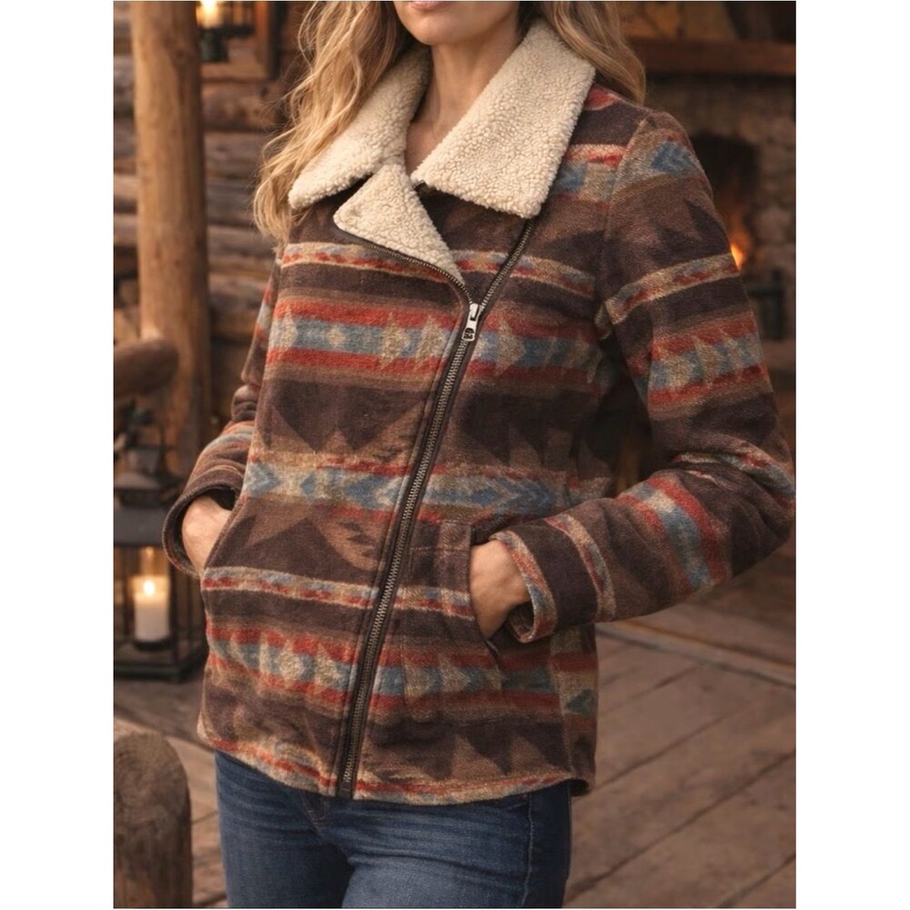 Lauren Ralph Lauren Jacket Aztec Southwestern Outerwear Fleece Collar Size M